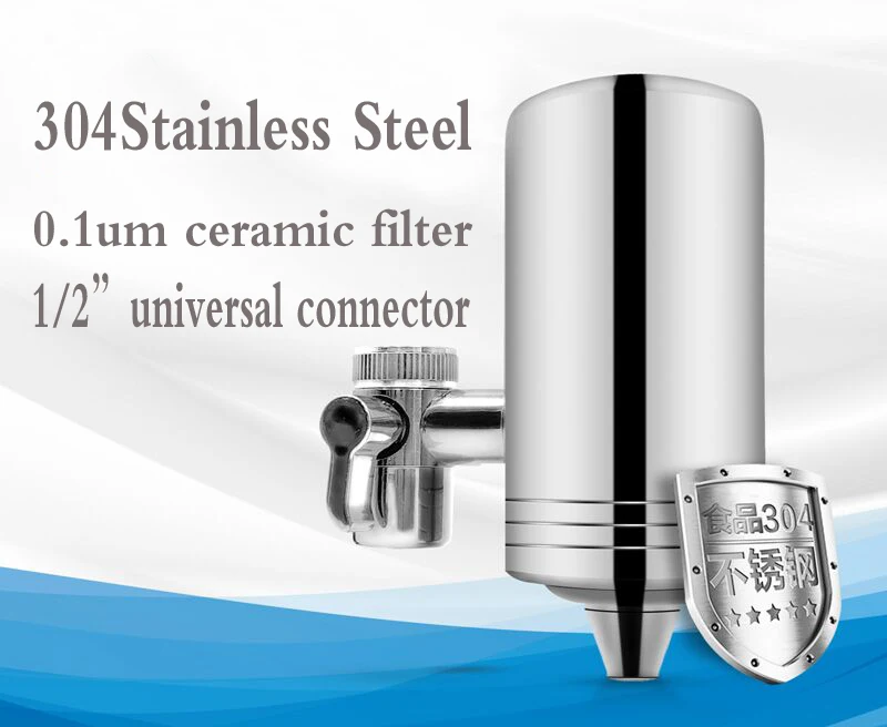 304 Stainless Steel Tap Faucet Water Filter Kitchen Water Purifier with 0.1 Micro Ceramic Candle Remove Sediments, Particles Etc