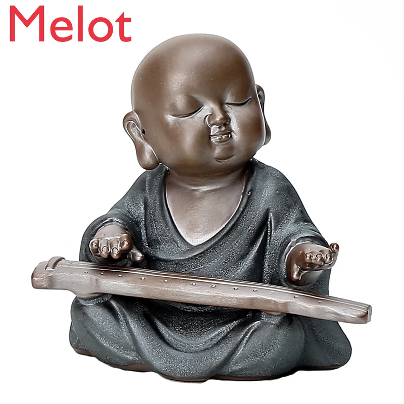 Purple Sand Fine Tea Carve Decoration Supportable Little Monk Tea  Ceremony Utensils Samanera Table Decoration Senior Gift