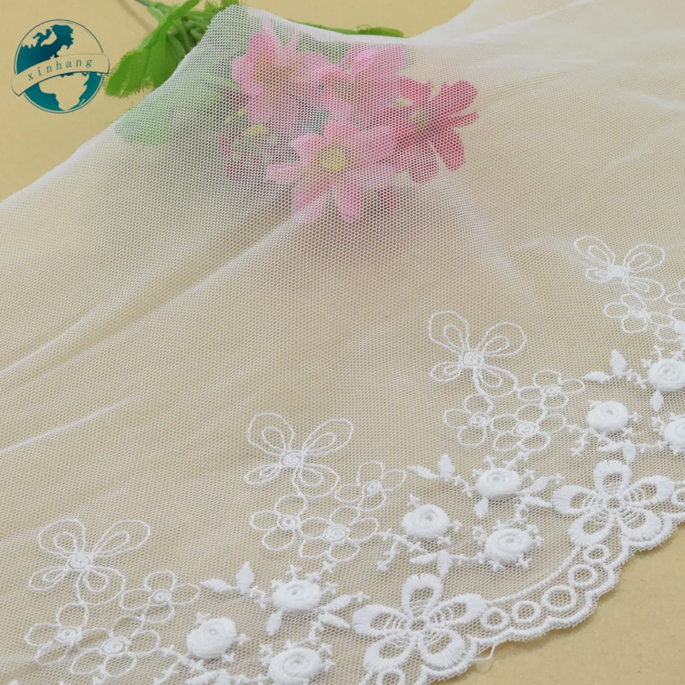 20cm Width White Lace Cotton Embroidery French Lace Edge Ribbon Fabric Guipure Diy Trims Warp Knitting Sewing Accessories#4179