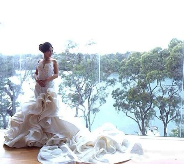 Vestidos de novia de sirena, sexys y románticos, con encaje y cola de Organza, vestidos de novia de talla grande hechos a medida