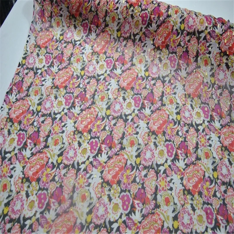 Lightweight Causal Style 9momme 114cm 44\'\' Flowers Patterns Material Jacquard Metallic Lurex Silk Fabric for Hijab Saree Sari