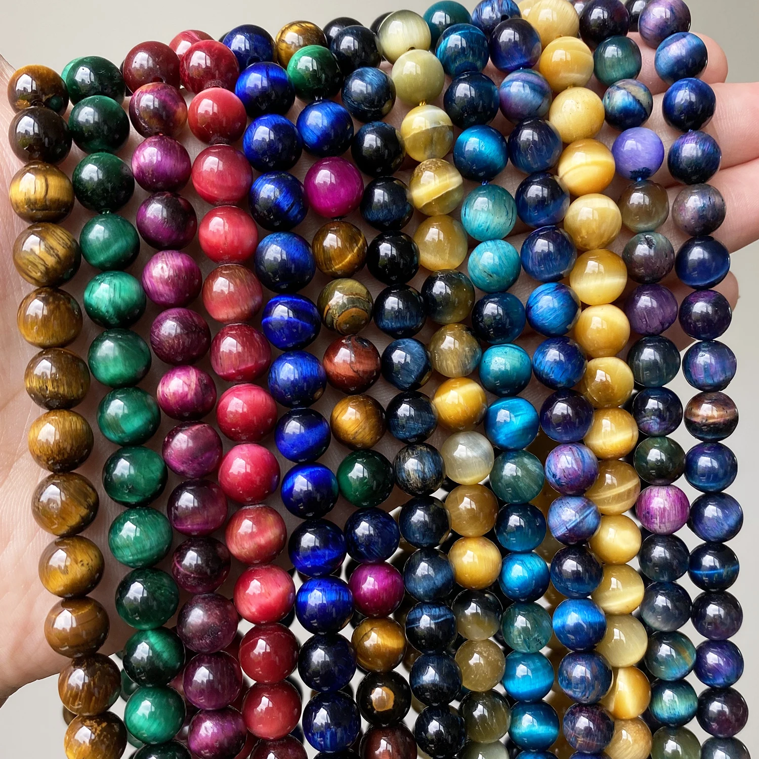 Wholesale Natural Stone Brown Yellow Green Multicolor Tiger Eye Round Beads 15''Inch 4 6 8 10 12MM Pick Size For Jewelry Making