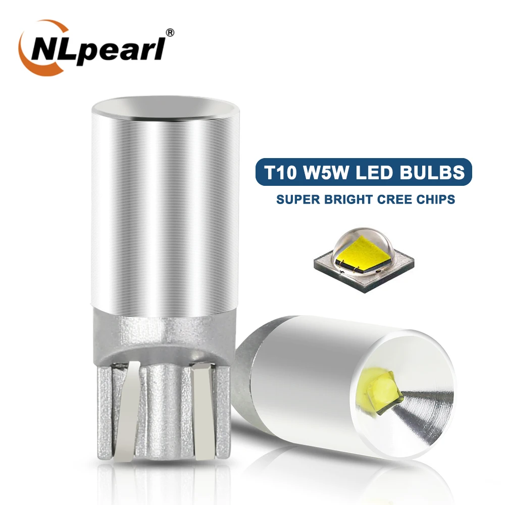 NLpearl 2X Signal Lamp T10 Led Canbus CREE Chips W5W Led 194 168 Car Interior Reading Light Auto Wedge Parking Bulb 12V White