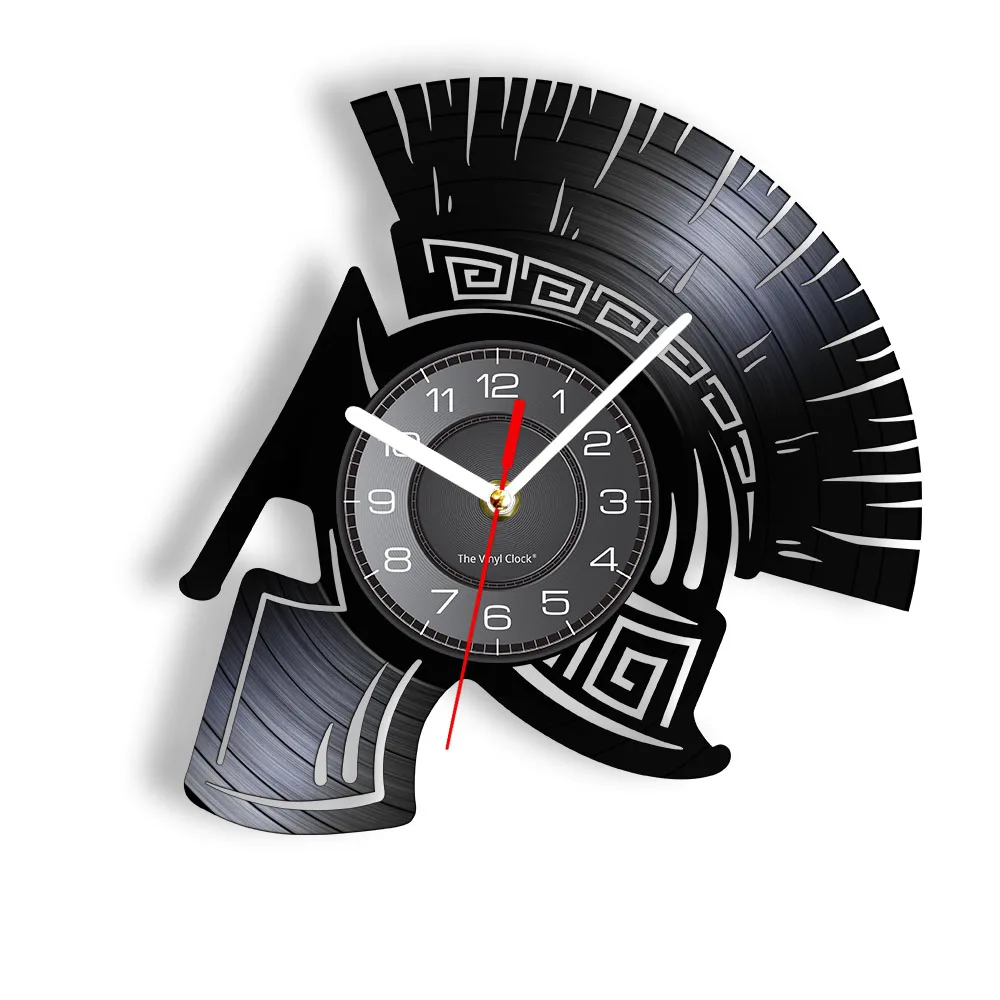 Medieval Gladiator Warrior Vinyl Record Wall Clock Ancient Maximus Viking Helmet Knight Greek Roman Spartans Vintage Wall Watch