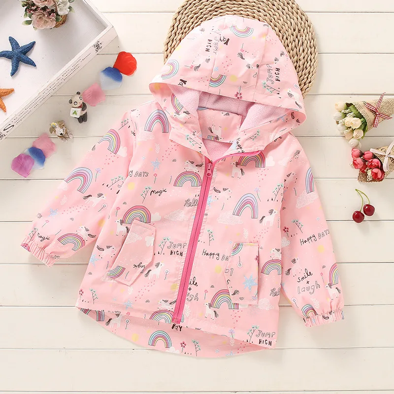 Winter Waterproof Girls\' Windbreaker Casual Cute Jacket for Girls Zipper Hoodies For Girl Kids Rainbow Christmas Children\'s Coat