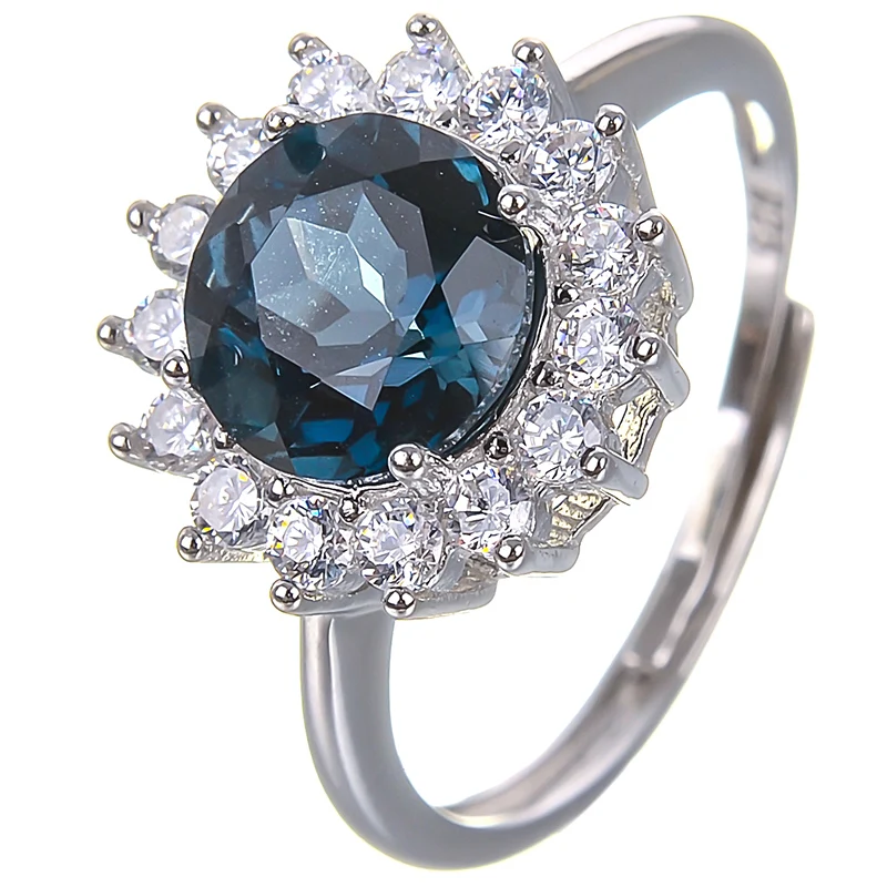 

Blue Topaz 8mm*8mm Ring Natural Gem Rings Solid 925 Sterling Silver Woman Fine Gemstone Jewelry