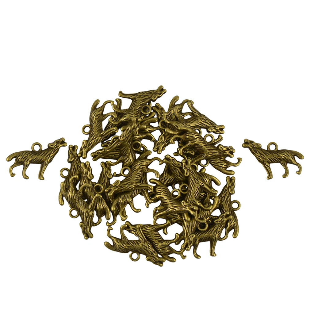 30 pcs 26mm 1inch antique bronze 3D wild wolf Howling dangle Charms DIY expendable bangle