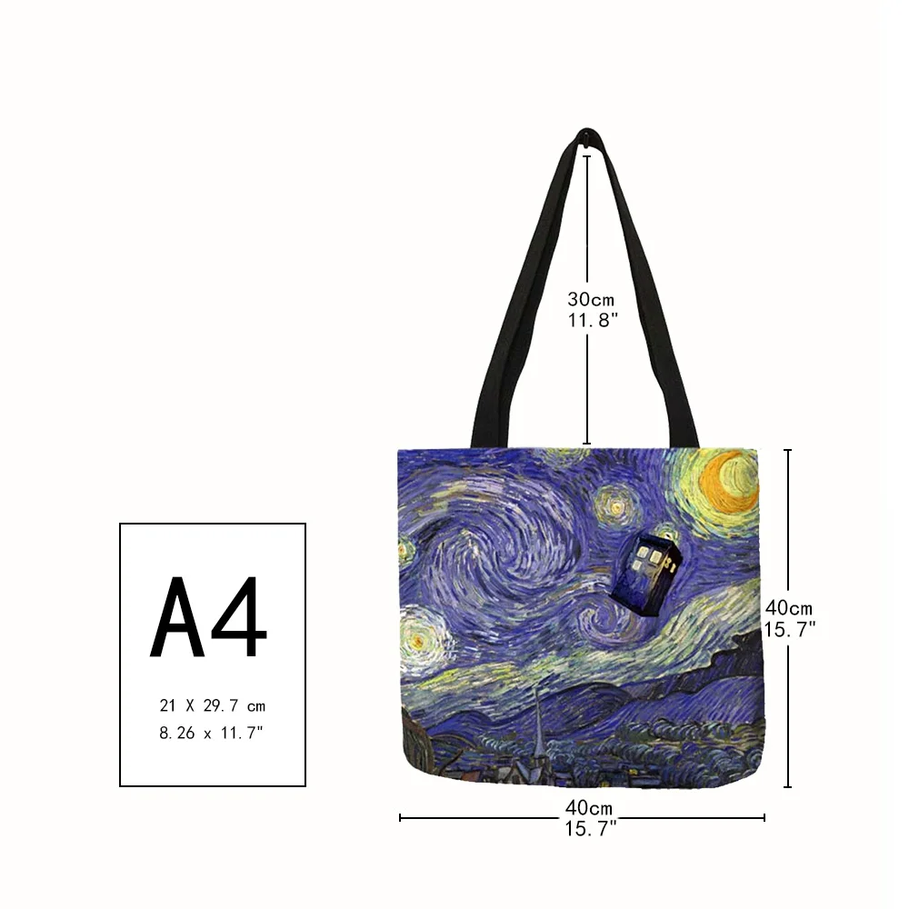 Fashion Handbag Starry Night Painting Van Gogh Tote Bags Women Reusable Shopping Convenience Bags Traveling Beach Folding Bags