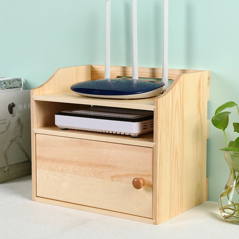 

Wooden Desk Organizer Wifi Router Storage Box Shelf Cable Holder Cord Outlet Board Container Wire Safety Tidy Home Office