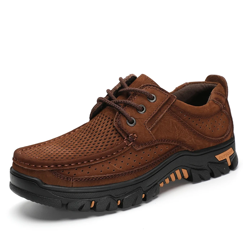 Zapatos planos de piel auténtica para hombre, mocasines transpirables de alta calidad para exteriores, zapatillas informales, talla grande 48, 2024