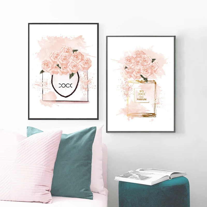 Fashion Perfume Pink Bottle Art Canvas Painting Nordic Posters And Prints Modern Illustration Wall Picture For Living Room Decor