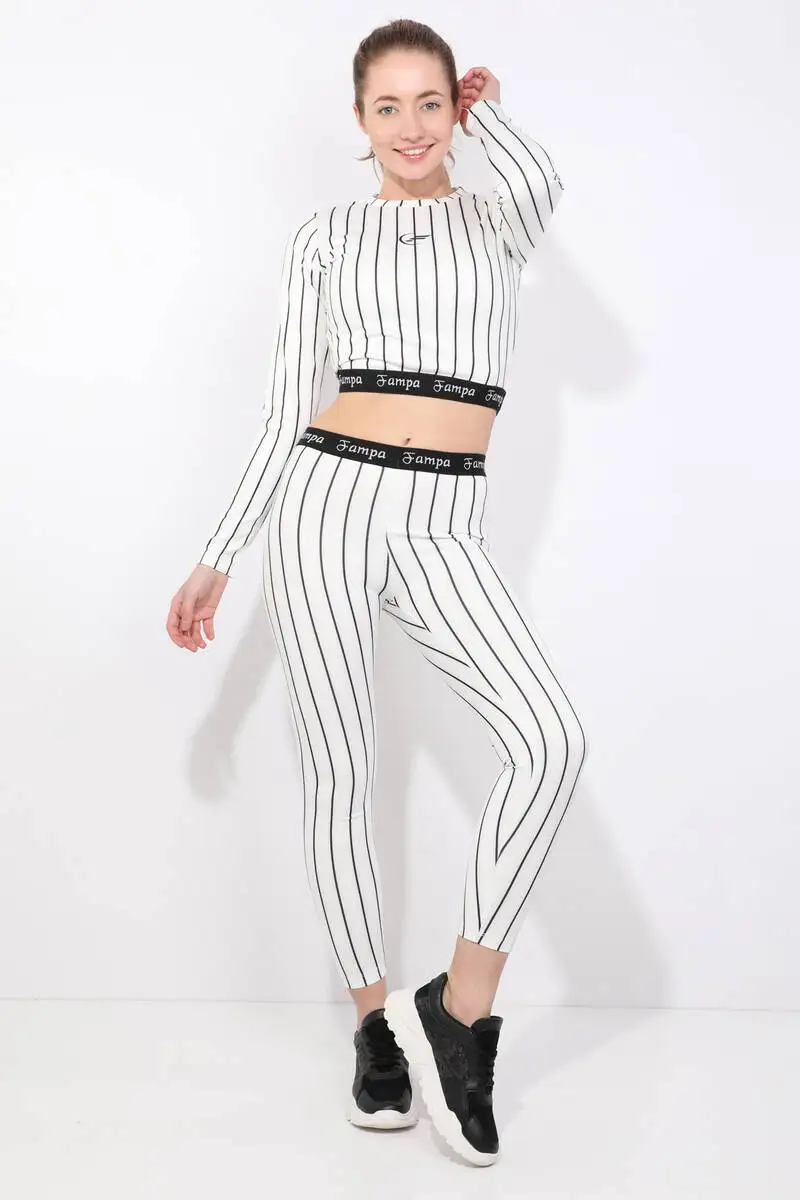 Women's Black Striped Long Sleeve Tights Suit