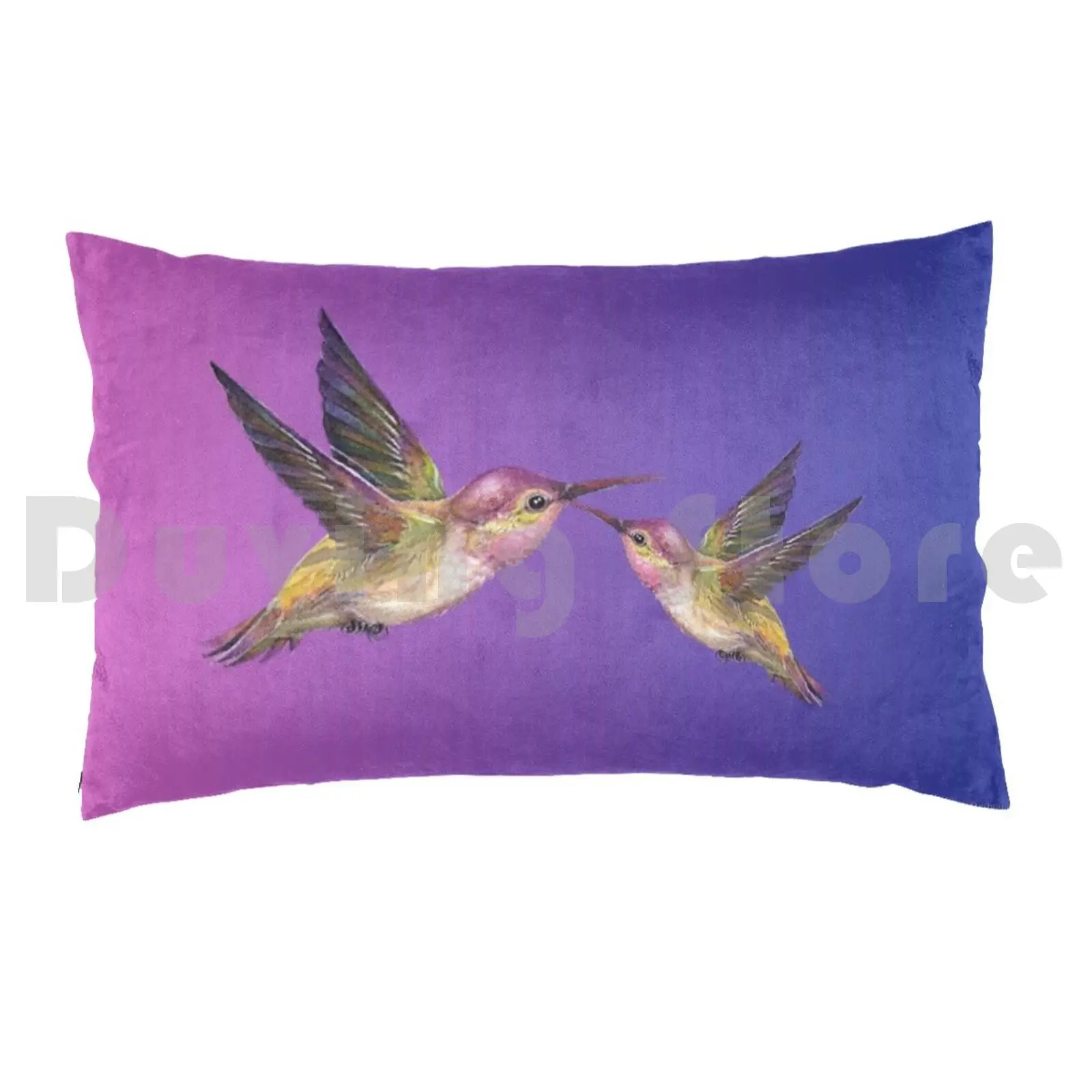 Purple Hummingbird Duo Pillow Case Printed 50x75 Hummingbird Bird Wildlife Nature Fly Garden Hummingbird Art