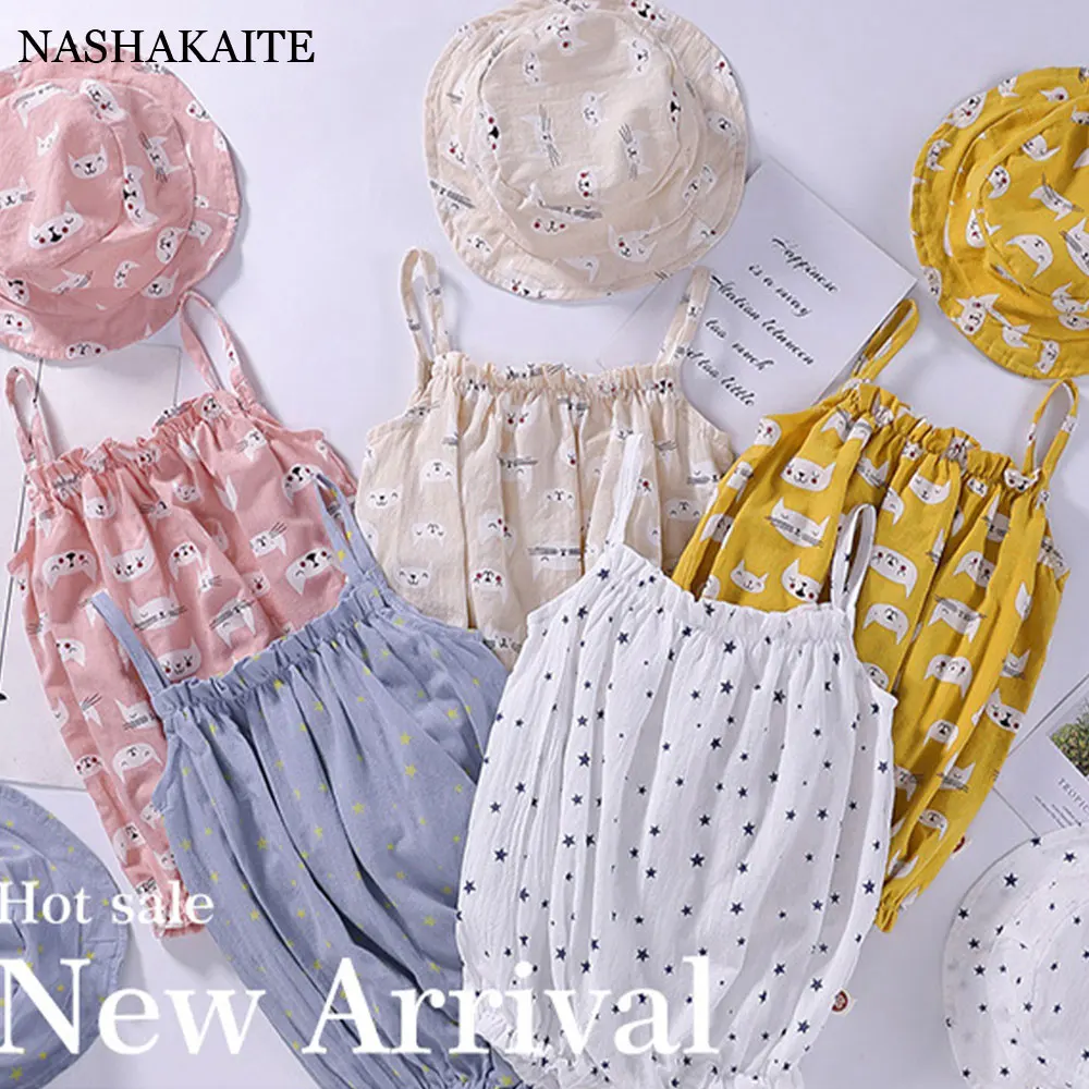 

Summer Girls Bodysuit For Kids Newborn Clothing Baby Rompers Polka Dot Printing Toddler Costume Cartoon Infant Outfits+Hat