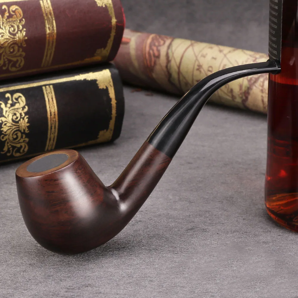 Durable Handmade Nature Ebony Wooden Smoke Tobacco Smoking Wood Bowl Pipes + Plastic Holder + 9mm Pipe Filters Accessories