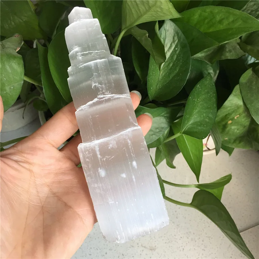 19cm Moroccan Selenite Tower White Natural Crystal Lamp Gypsum Castle ReikiHealing Bedroom Home Decoration