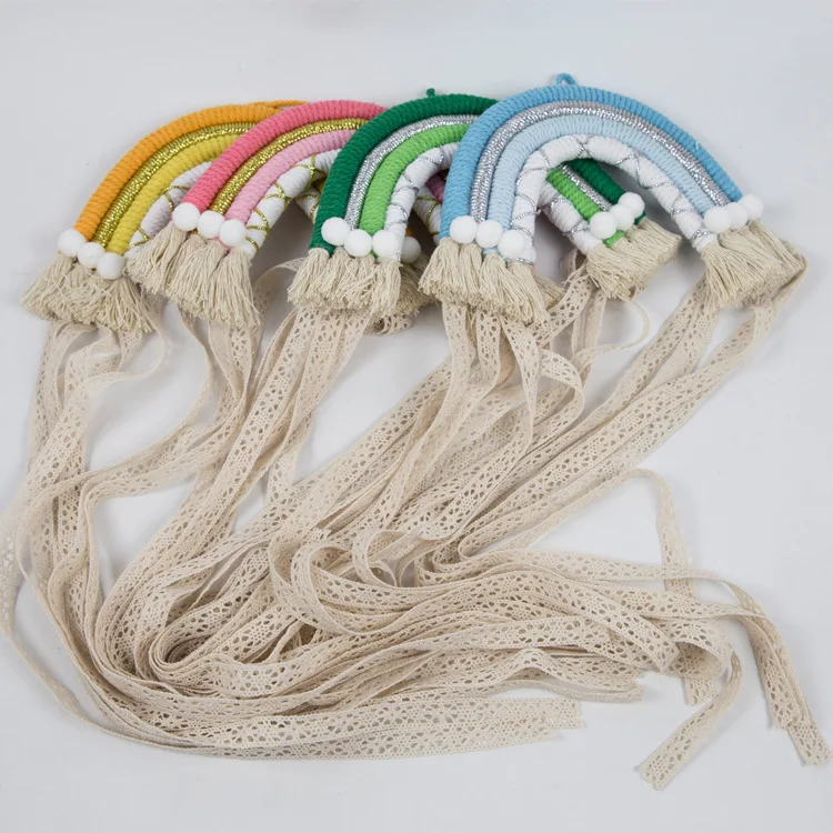 Ins tessuto arcobaleno per bambini forcina per capelli fascia portaoggetti ciondolo a parete corda per capelli finitura gioielli decorazione colorata per bambini