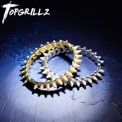 TOPGRILLZ New Spikes Rivet Bracelets Luxury Iced Out Bling Cubic Zircon Bangles Round Cuban Link Hip Hop Jewelry For Men