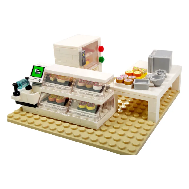 

City Building Blocks Shop Bakery Building Bricks Set with Baseplate Dessert Food Bloques DIY Toys for Girls Xmas Birthday Gift