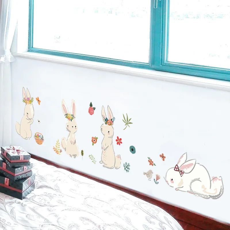 الكرتون الأرنب ملصقات جدار غرفة الاطفال خلفية الديكور المنزل جدارية غرفة نوم الطفل الحضانة لطيف أرنب ديكور تجميل خلفية