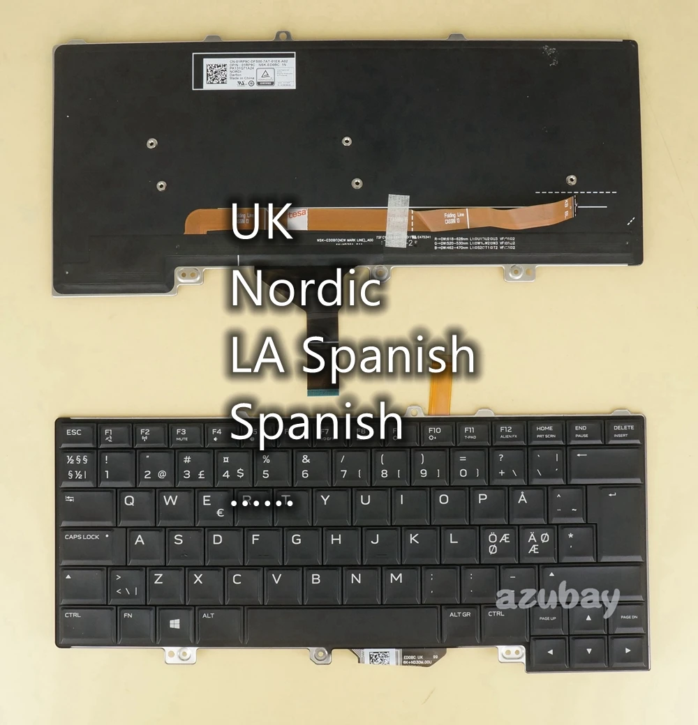 US UK Nordic Latin Spanish Keyboard for Dell Alienware 13 R3, 15 R3, 15 R4 0D09KN 0YKY50 01RP9C 050HPJ 0XCPDG NSK-ED1BC Backlit