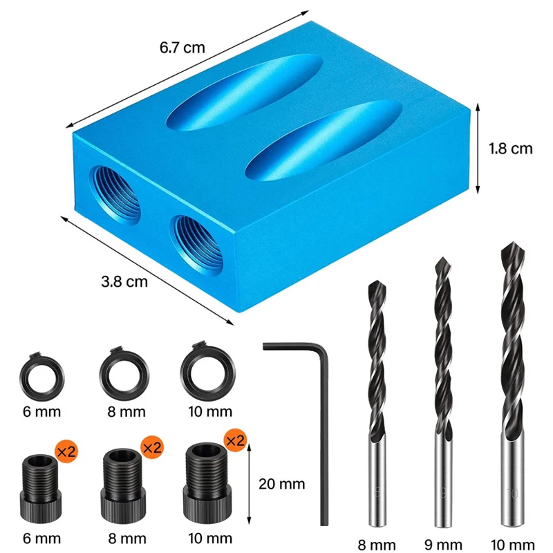 New Pocket Hole Jig Kit 15 Degree Angle Drill Guide Set Woodworking Oblique Hole Locator Drill Bits Hole DIY Carpentry Tools