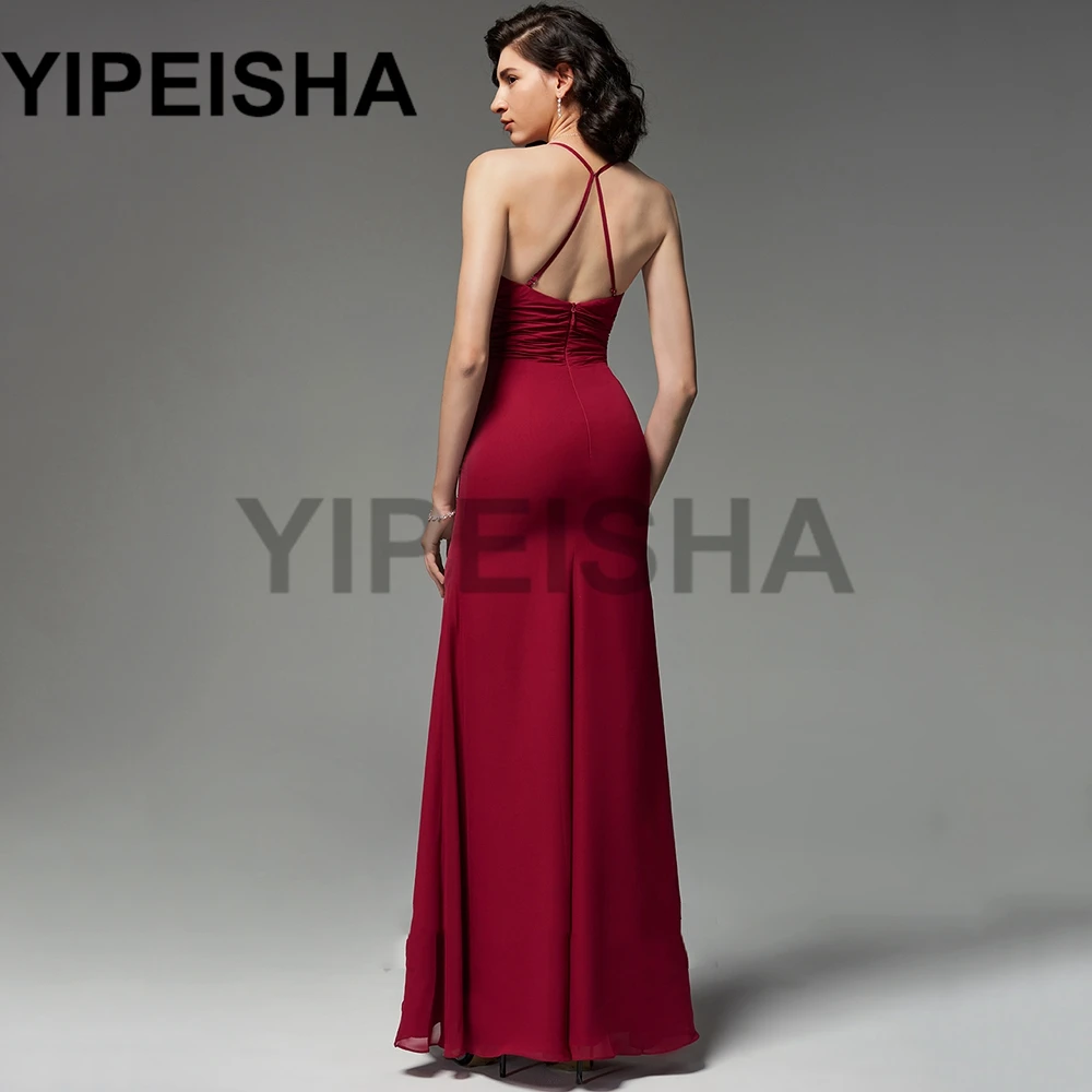 Dekolt w szpic szyfon Spaghetti pasek suknie wieczorowe przód wysoki podział Backless-line Prom suknia wieczorowa vestidos de fiesta فساتين الس