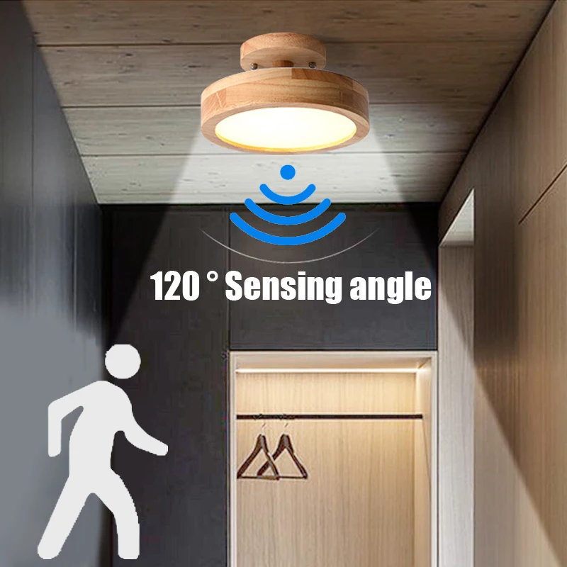 

Modern Nordic Wood Led Ceiling Plafond Round Motion Sensor Light Stairs Kitchen Porch Corridor Plafond Led Spot Led Chandelier