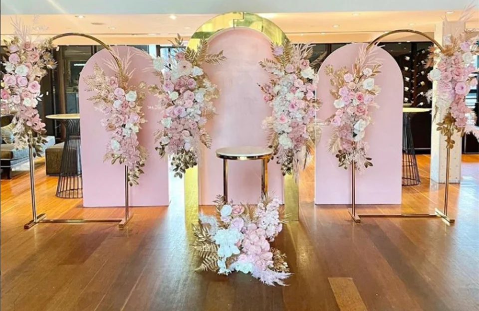 

Luxury Wedding Flower Row Arch Floral Garland Stand Door Frame Backdrop Birthday Party Balloons Rack Lace Curtain Background