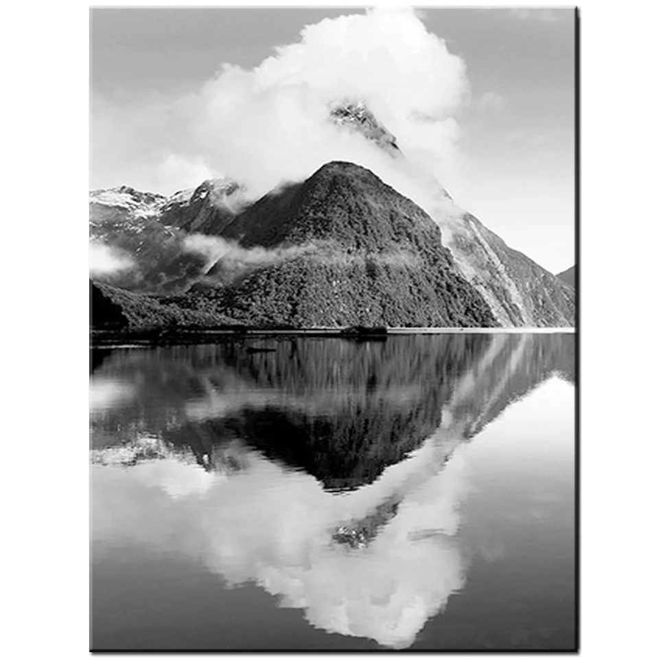 Black And White Mountain Lake Landscape 5d diy Diamond Painting cross stitch mosaic diamond embroidery Full square round k2074