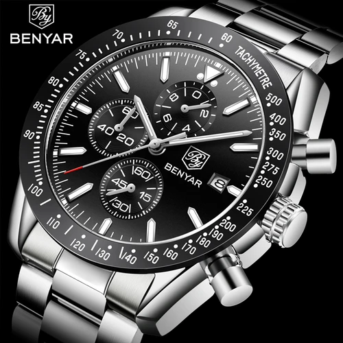 Imagen 2 del producto BENYAR 2021 reloj para hombre de marca superior de lujo de negocios reloj de cuarzo de acero Casual para hombre 30M reloj impermeable reloj Masculino
