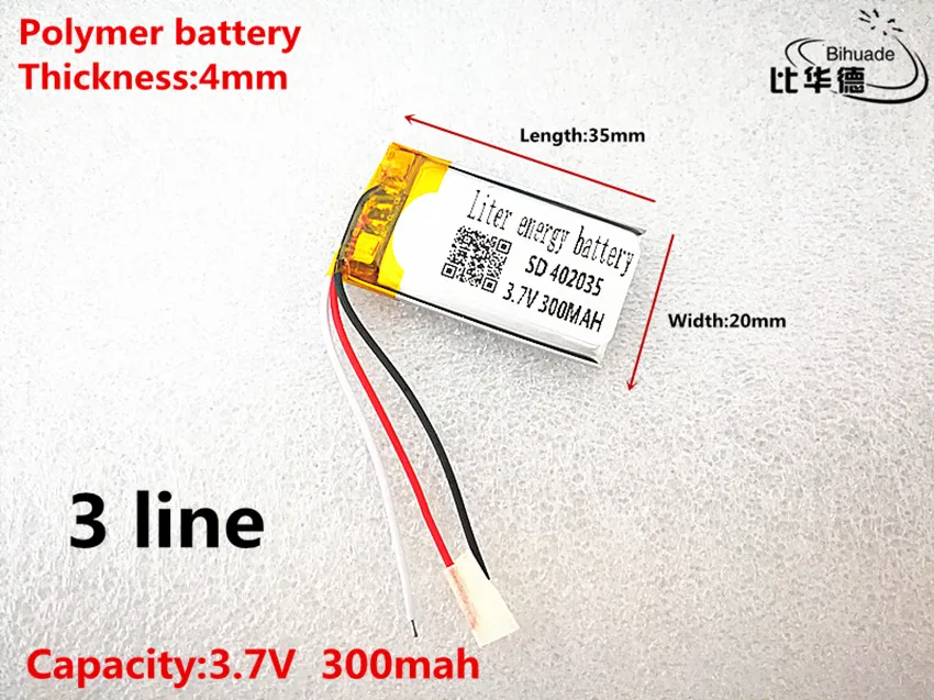3 linie Gute Qulity 3,7 V,300mAH,402035 Polymer lithium-ion/Li-Ion batterie für SPIELZEUG, POWER BANK,GPS,mp3,mp4