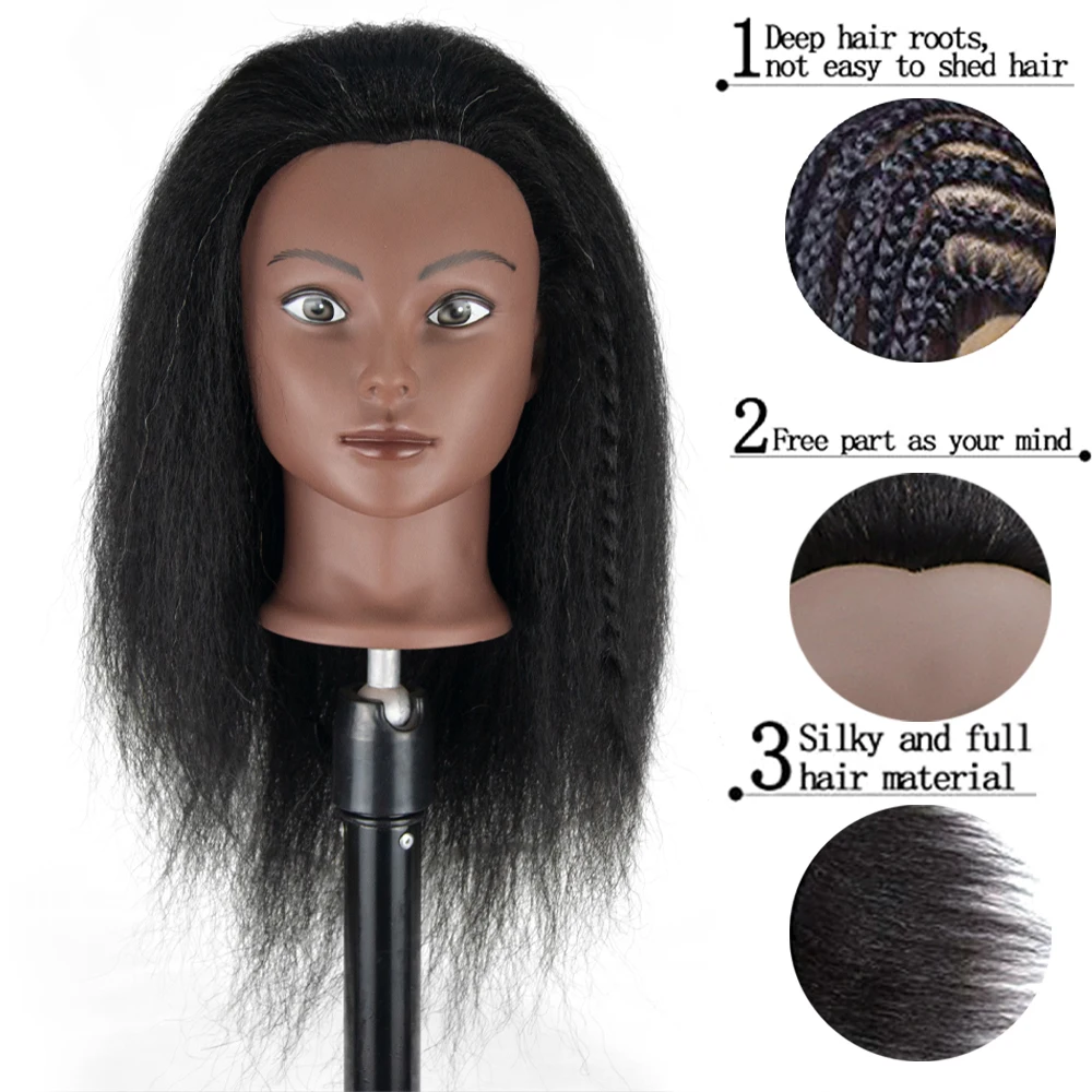 Female African Mannequin Head With Hair For Braiding  Mannequin Practice Hairdressing Training Head Dummy Head For Cosmetology