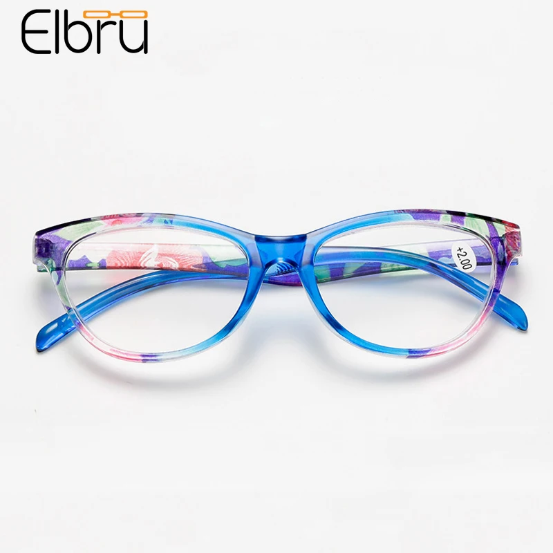 Elbru Lady Cat Eye Reading Glasses Floral Prebyopia Spectacles For Women Hyperopia Eyeglasses Soft Eyewear With Degree+1.0to+4.0