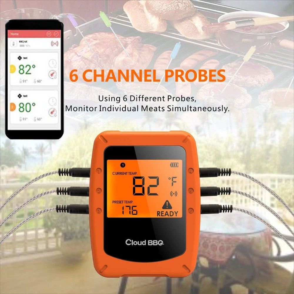 Cooking Thermomer Wireless Bluetooth Grill Thermometer With 6 Probes  App Oven Meat BBQ Thermometer