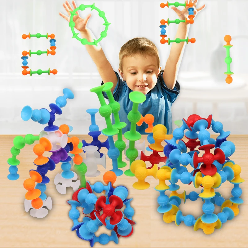 

Soft Suction Cups Building Blocks Kids DIY Sucker Funny Silicone Block Model Construction Toys Creative Gifts For Baby