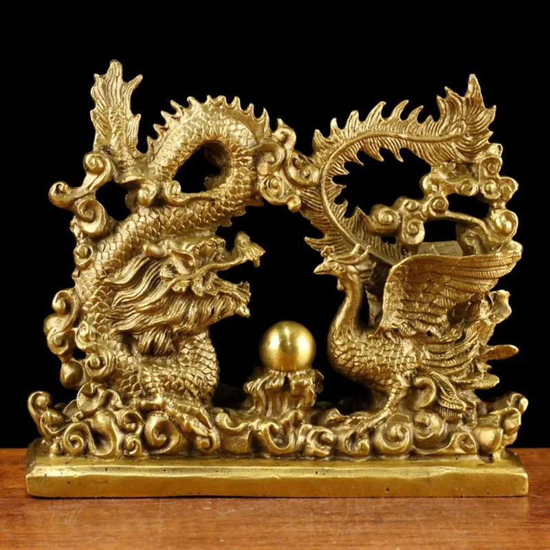 

Pure Copper Dragon Phoenix Play Beads Set Statue Home Living Room Bedroom Decoration Creative Wedding Gifts Chinese Copper Craft