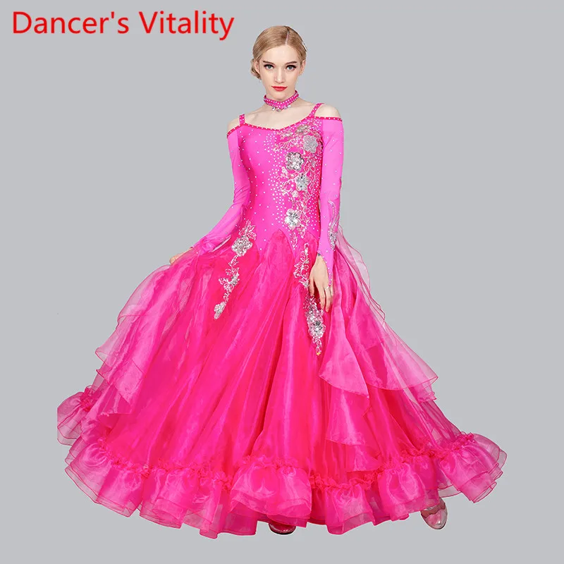 

New Women Modern Dance Rhinestone Color Diversity Dress Ballroom National Standard Waltz Dancing Competition Performance Costume