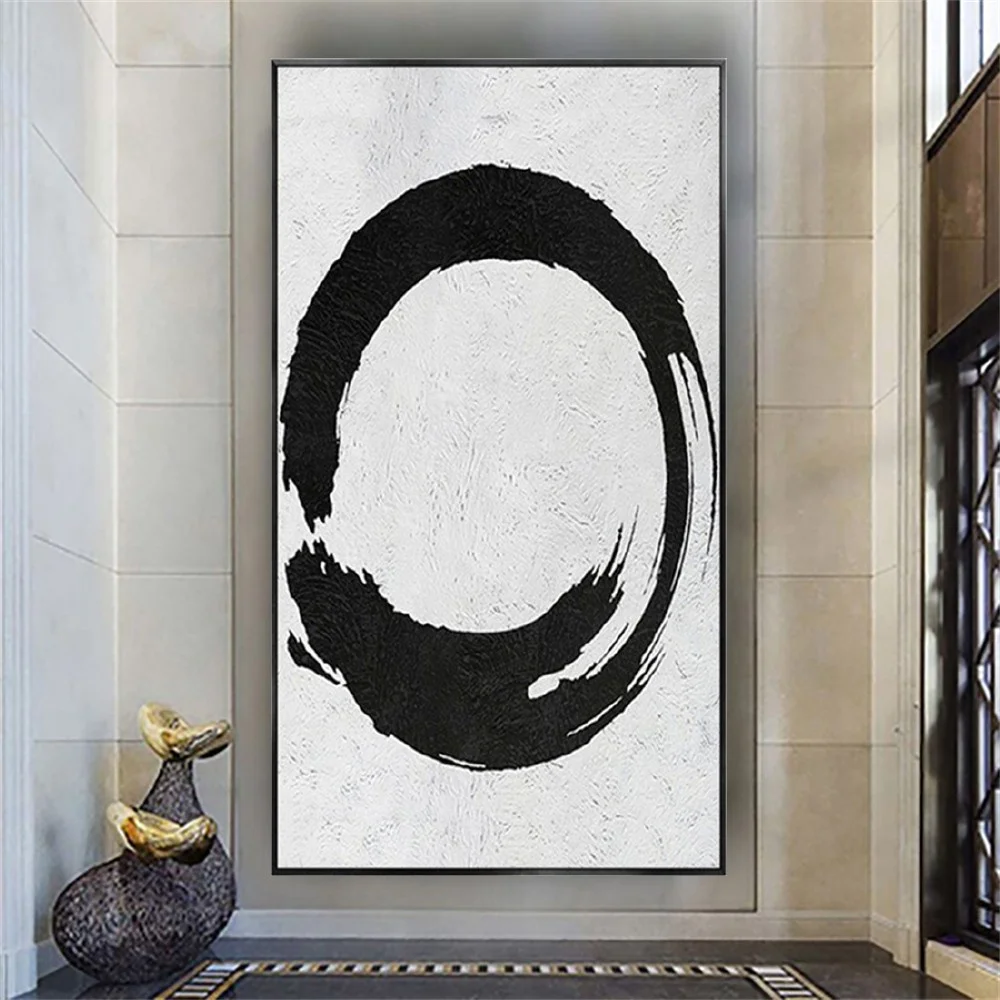 100% Handpainted Art Modern Home Decoration Wall Picture Black White Circle Oil Painting On Canvas For Living Room