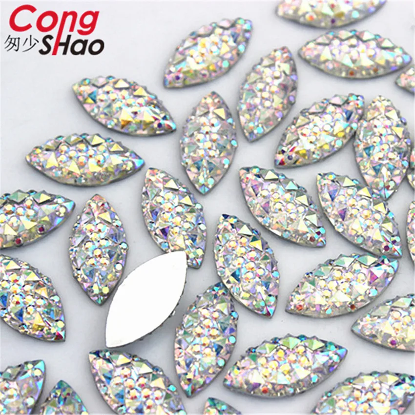 100pcs 7*15mm AB Crystal Resin Flatback Rhinestone Horse Eye Crystal Stones Non Hotfix Scrapbook Strass for wedding Crafts WC192