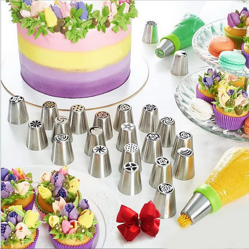 Stainless Steel Nozzles Set Silicone Pastry Bags DIY Cake Decorating Tips Set Mouth Icing Piping Cream Cookie Baking Decor Tools