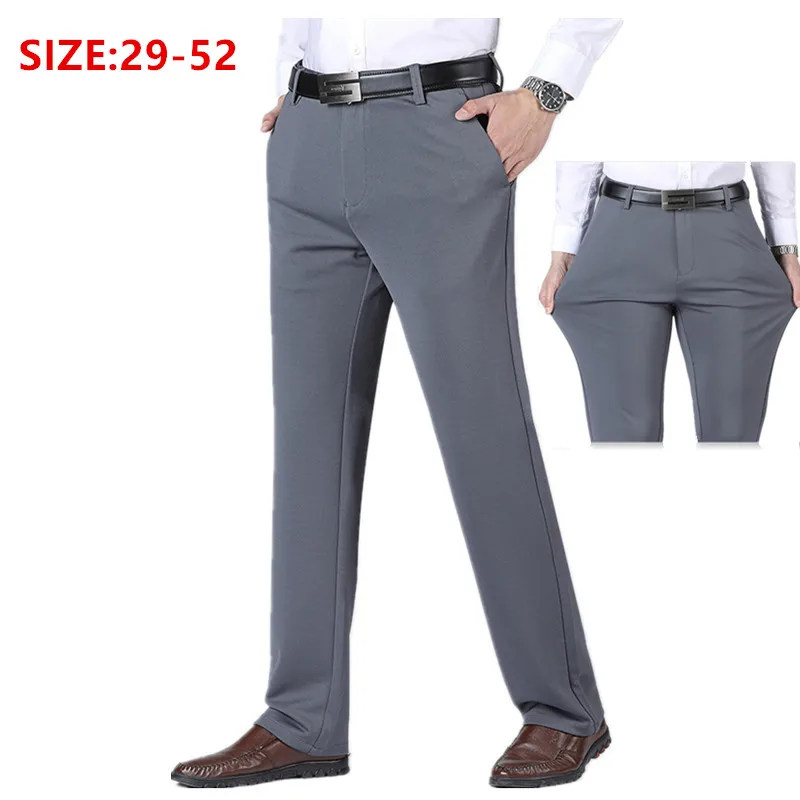 Thick Straight Work Trousers Men Pants Office Formal Black Plus Size Blue Elastic Business Stretch Big 44 48 50 52 Male Wearing