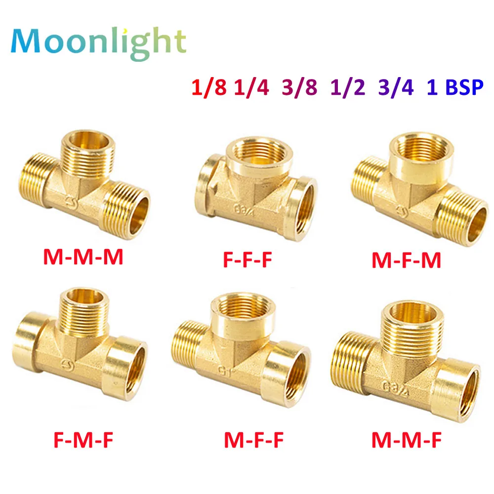 Pneumatyczne hydrauliki mosiężne złączki rurowe gwint męski/żeński 1/8 "1/4" 3/8 "1/2" BSP typ trójnika złączki miedziane woda olej gaz Adapter