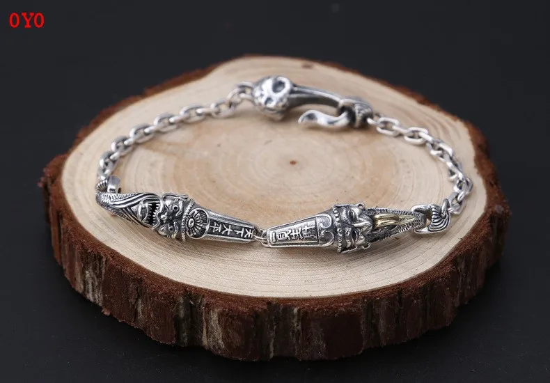 

925 sterling silver retro fashion creative fashion personality black and white impermanence Thai silver men's bracelet