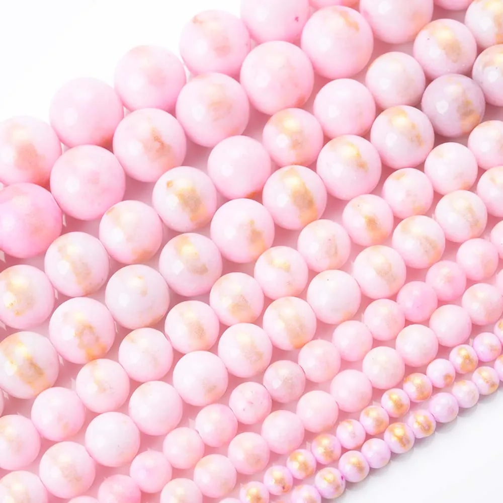 Natural Stone Bead Pink Color Golden Jades Round Loose Beads for Jewelry Making DIY Bracelet Necklace Accessories 4/6/8/10/12mm