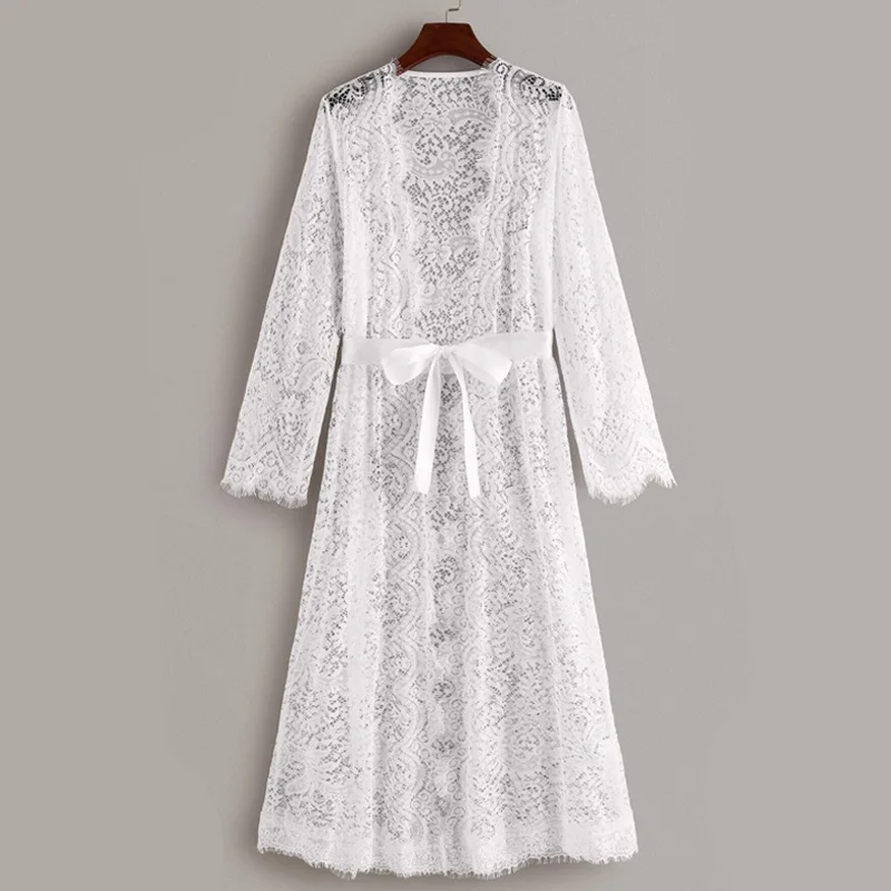 sleepwear robe female long bathrobe Lace Nightie bathrobe women Bridesmaid Bath Robe Hollow See-though bridesmaid gift Lingerie