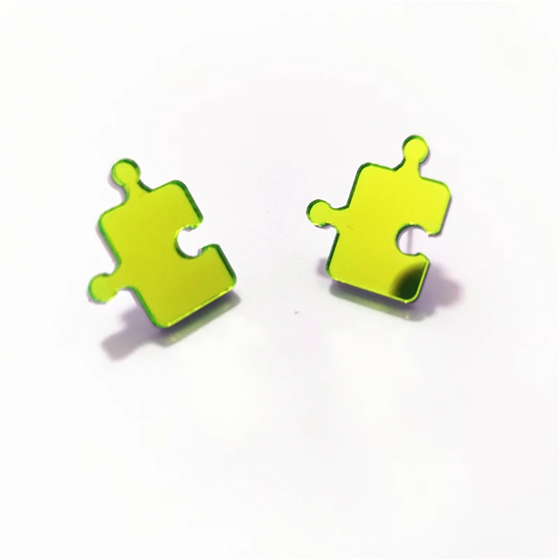 KUGUYS Small Jigsaw Puzzle Stud Earrings for Women Fashion Green Mirror Acrylic Classic Jewelry Accessories