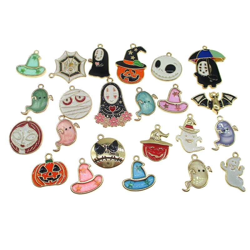 10PCS Enamel Magic Hat Pumpkin Ghost Wizard Cap Charms Halloween Holiday Series DIY Jewelry Pendant Alloy Festival Gifts XL626