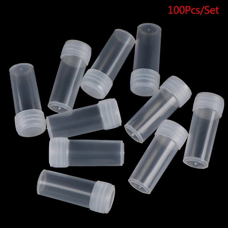 100pcs 5ml Plastic Test Tubes Vials Sample Container Powder Craft Screw Cap Bottles for Office School Chemistry Supplies