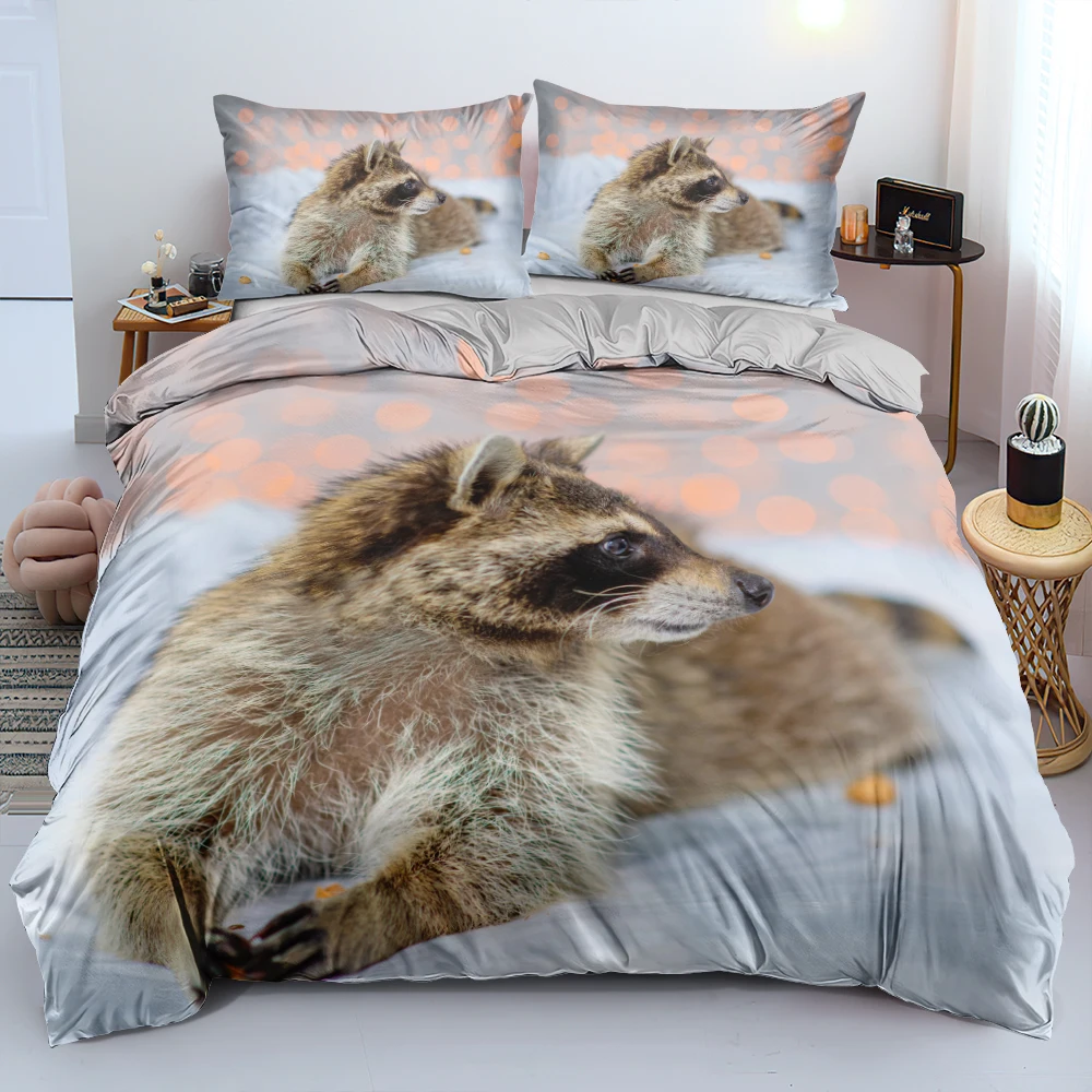 Cartoon Sleeping Baby Raccon Duvet Cover Set Soft Comforter Cover Set Twin Full Queen King Size 203x230cm Bed Linen for Children